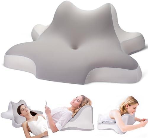 ByNaRIX Reading Pillow for Lying, Leaning and Prone, Contour Memory Foam Pillow, Ergonomic Cervical Pillow for Neck and Shoulder Pain Relief, Bed Wedge Pillow Grey