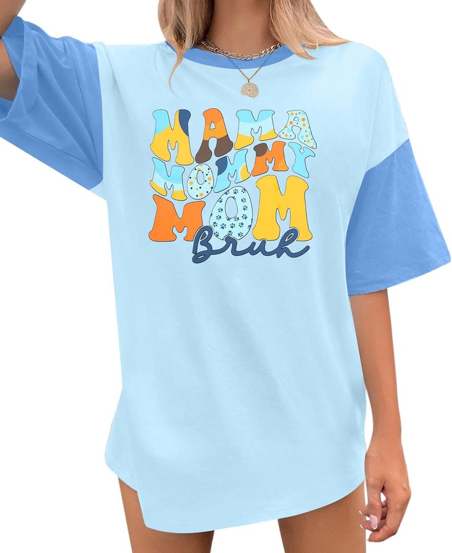 Mom Shirts for Women Mama Mommy mom Bruh T Shirts Mother's Day Funny Casual Oversized Tee Tops