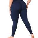 Plus Size Leggings with Pockets, Navy Blue Yoga Pants for Women Tummy Control, Booty Workout Leggings, High Waist Gym Activewear Stretchy, 4X