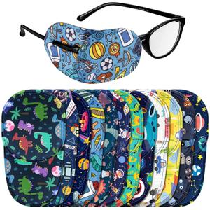 Newcotte 12 Pcs Eye Patch for Kids Toddler Reusable Adjustable Girls Boys Eyepatch for Glasses Left or Right Eye Patch, Assorted Patterns(Fresh)