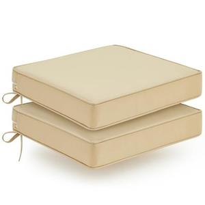 Outdoor Chair Cushions Set of 2, Waterproof Patio Chair Cushions, Patio Furniture Cushions with Ties, Outdoor Wicker Replacement Seat Cushion, 22 x 22 x 3 inch, Beige, 22.0"L x 22.0"W x 3.0"T