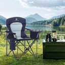 LET'S CAMP Oversized Folding Camping Chair Portable Outdoor Heavy Duty Padded Chairs Lawn Chair with Cup Holder, Storage Pocket and Cooler Bag, Supports 450LBS, for Camp, Travel, Picnic (Blue)