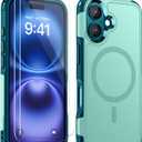 Lanhiem Magnetic for iPhone 16 Case, [2 Pack Tempered Glass Screen Protector][Compatible with MagSafe][10 FT Military Grade Shockproof] Heavy Duty Tough Phone Cover for iPhone 16 (6.1") - Green