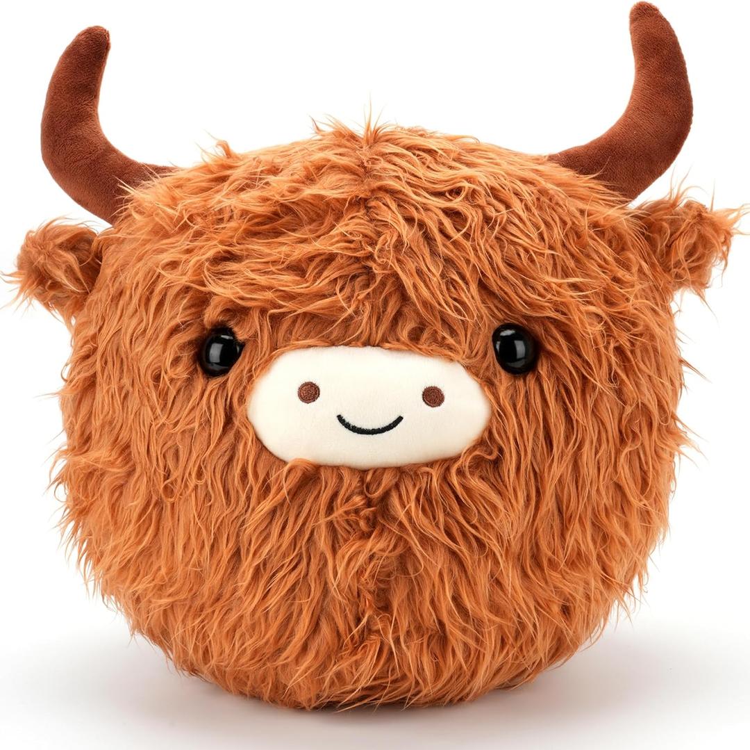 Buff Puffy Highland Cow Stuffed Animal (12 in) - Stuffed Highland Cow Plush Pillow - Highland Cow Gifts for Women - Cute Plushies Peluches - Plush Toys Stuffy - Cute Pillows