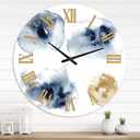 Abstract Dark Blue and Gold Cloud Oversized Modern Metal Wall Clock 36" x 36" Silent Non-Ticking Battery Operated Round Analog Decorative Wall Clock for Living Room, Bedroom & Office Dcor