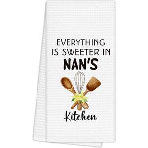 Nan Grandma Mother's Day Birthday Gifts Kitchen Towels, Grandma Gifts from Grandkids Dishcloths Dish Tea Towel, Everything is Sweeter in Nan's Kitchen Decorative Hand Towels 16x24 Inches