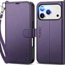 TUCCH Case Wallet for iPhone 17 Pro (6.3") 2025, Wrist Strap, Stand, RFID Blocking, 4 Card Holder, TPU Shockproof Shell, PU Leather, Magnetic Closure Folio Protective Cover, Deep Purple