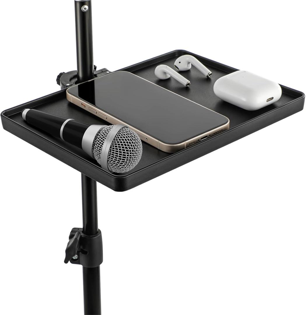 Microphone Stand Tray, Universal Clamp-On Rack Tray, Mic Stand Holder with Strong Load Capacity, Microphone Stand Shelf for Live Streaming Recording Karaoke