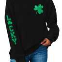 KIMSOONG St. Patrick's Day Sweatshirt for Women Sequins Shamrock Print Shirts Long Sleeve Crewneck Pullover Tops Black