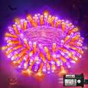 Einiiya 600 LED Christmas String Lights Outdoor, 197 FT String Lights Outdoor Clear Wire with 8 Modes, Plug in Waterproof Lights for Tree Party Christmas Thanksgiving Decorations, Purple&Orange