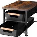 Office Desk Shelf Organizer, Wood Desktop Bookshelf Supplies Storage Rack with Drawer, Pull-Out Baskets Shelf for Top of Desk and Dresser (Black, Medium 14.96" D x 9.45" W x 11.02" H)