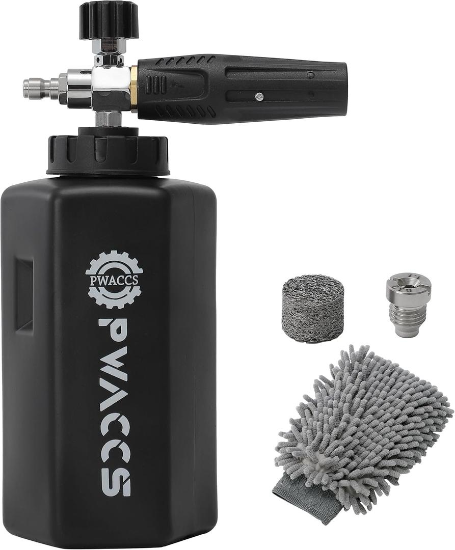 PWACCS Foam Cannon for Pressure Washer, Adjustable Car Wash Foam Cannon, Big Mouth Snow Foam Lance with 1/4" Quick Connect, Thick Foam Power Wash Foam Blaster 1.5 L, Additional Orifice Nozzle 1.1mm