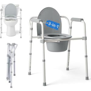 Commode, 3-in-1, Steel, Microban,Gray
