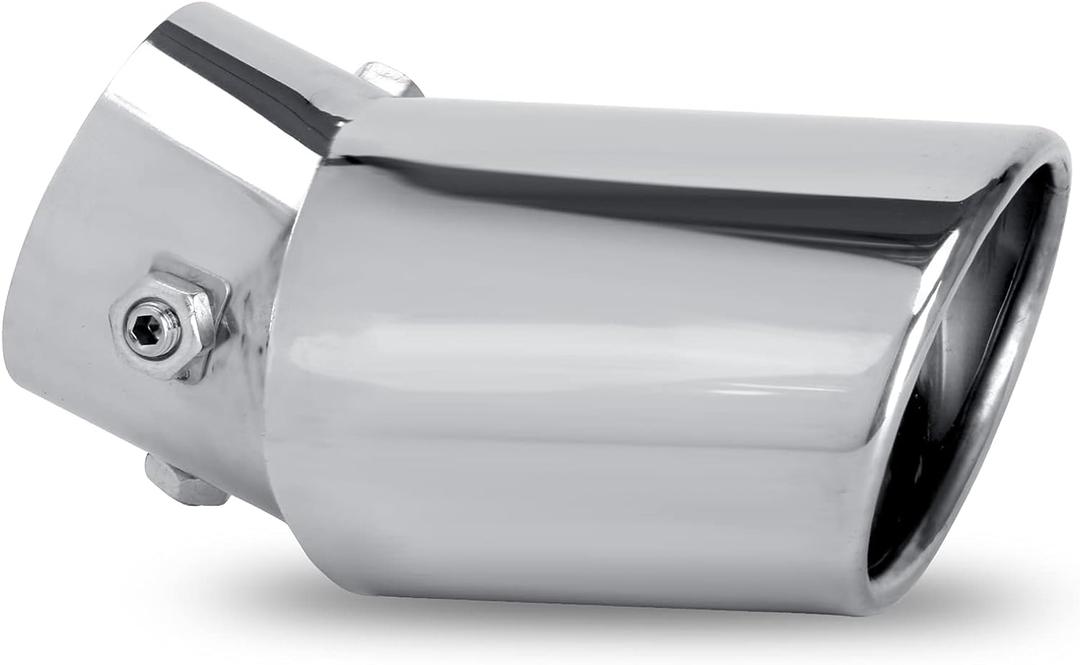Dsycar Universal 1.75-2.75 inch Curved Exhaust Tips, Chrome-Plated Finish Bolt On Design Exhaust Tips for 1.75"/2"/2.25"/2.5"/2.75" Outside Diameter Tailpipes (Silver Large Curved)