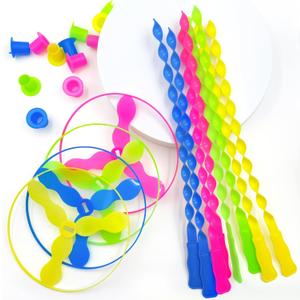 40 Pcs Flying Disc Toy Twisty Helicopter Spin Copter Plastic Propeller Flyer Saucers with Launchers Outdoor Toy Kids Party Favors Gifts
