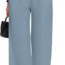 FUNYYZO Wide Leg Pants Women's High Elastic Waisted in The Back Business Work Trousers Long Straight Suit Pants (Large, 006# Sky Blue (Thick))