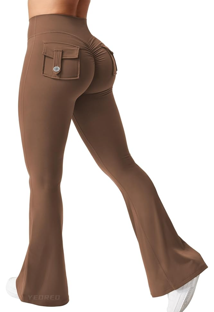 YEOREO CoreFlex Flare Leggings with Pockets for Women Scrunch Workout Leggings Butt Lifting Gym Yoga Pants, Size: S