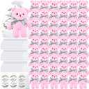 Wettarn 50 Sets Small Tiny Plush Bear Bulk 4.72 Inch Mini Stuffed Animals Small Bear Party Favors with Thank You Tags and Mesh Bags for DIY Keychain Birthday(Pink)