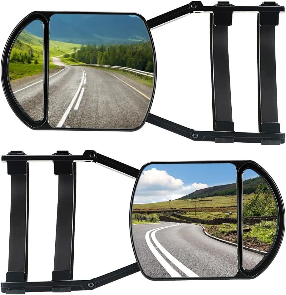 Universal Clip-on Towing Mirrors Extension Towing Mirror 360 Degree Rotation Adjustable Dual View Tow Mirror for Vehicle Car Truck Trailer, 2 Pieces, Flat and Convex Mirror-A