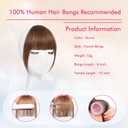 ELEFOCUS Clip in Bangs Real Human Hair 6# 100% Human Hair French Bangs Fake Bangs Hair Clip on bangs for women Fringe with Temples Hairpieces Curved Bangs for Daily Wear