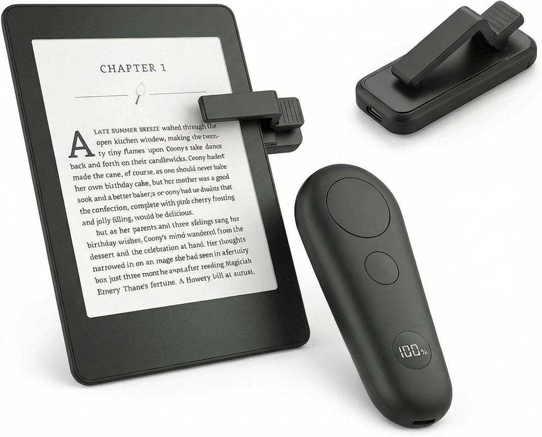 RF Remote Control Page Turner with Upgrade LCD Power Display, Wireless Reading Clicker for Kindle Paperwhite Kobo Oasis iPad, Phone Camera Remote Trigger, (Black)