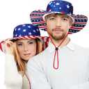Mepase 2 Pcs Sun Hat American Flag Bucket Hat Sun Protection Hat Patriotic Foldable Wide Brim Hat for 4th of July Hiking