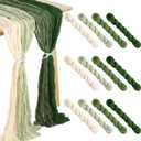 12 Pcs Cheesecloth Gauze Table Runners Boho Wedding Decor Rustic Sheer Runner for Wedding Table Bridal Shower Birthday Party Decorations(Gradient Green,12 Pcs) 