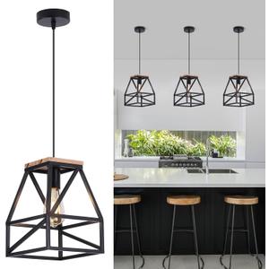 Farmhouse Pendant Light, Metal and Wood Chandelier Light Fixture, Rustic Pendant Lighting for Kitchen Island, Bedroom, Dining Room and Entryway
