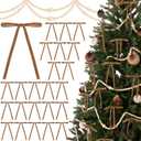 24 Pcs Velvet Bows for Christmas Tree and 12 Feet Wooden Beads Ornaments, 5x7 Inch Vintage Christmas Velvet Ribbon Bows for Xmas Garland Wreath Gift Wrapping Holiday Home Party Decorations (Khaki)