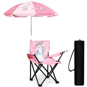 Outdoor Toddler Camping Chair with Umbrella Foldable Beach Chairs with Safety Lock for Kids Waterproof Lawn Kids Folding Chair for Outside Beach Travel(Unicorn), Small