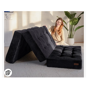 MAXYOYO Tri-Fold Mattress, 6 Inch Tufted Folding Mattress Full Foam Bed, Foldable Floor Couch Guest Bed Topper Portable Camping Sleeper with Corded Fabric, Black, 53"x75"