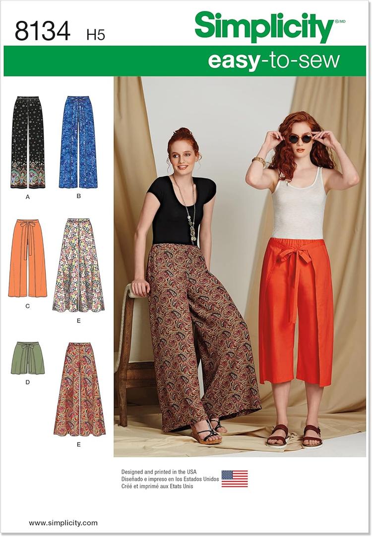 Simplicity 8134 Easy to Sew Women's Pants and Shorts Sewing Patterns, Sizes 14-22,White (Size: R5 (14-16-18-20-22), Multicolor)