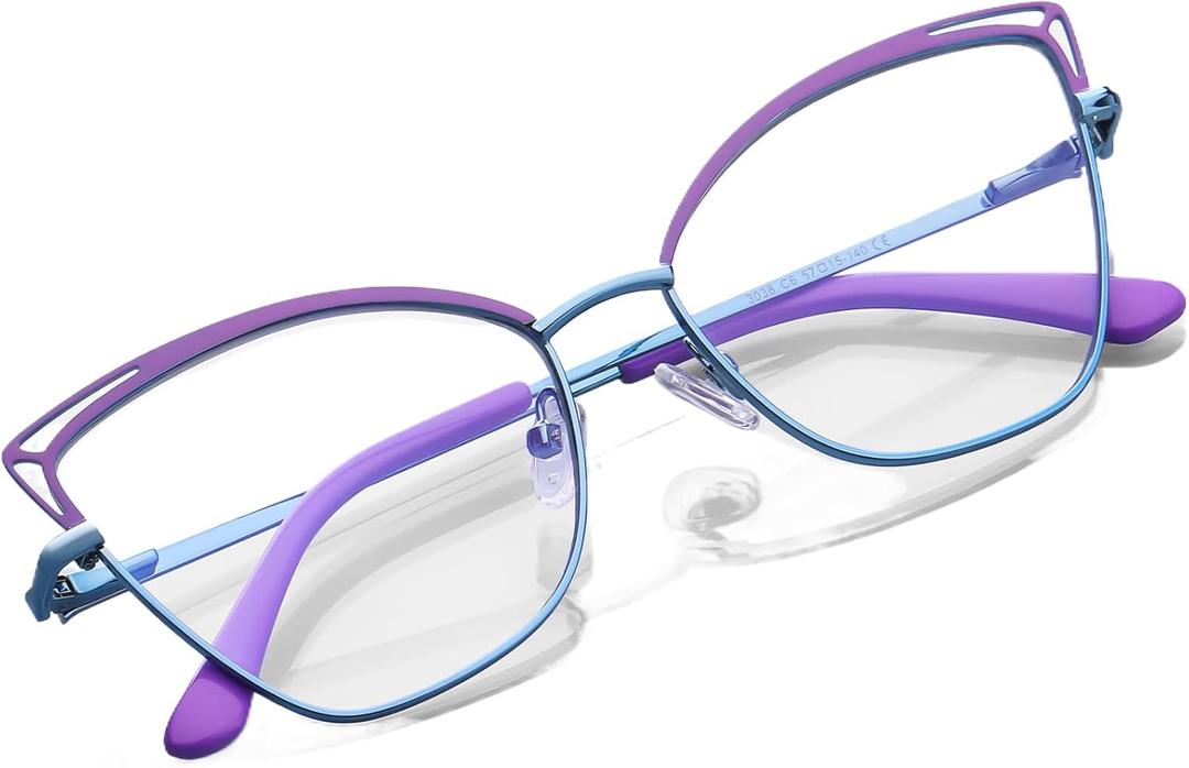 Blue Light Glasses for Woman, Computer Glasses, Reading Glasses, Cat Eye Glasses, Metal frame