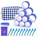 Hair Roller Set 12 pcs Heatless Self Grip Rollers With Clips and Comb, Salon Curlers for DIY Styles, 2 Navy blue Sizes in 1 Set by Sungenol