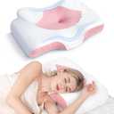 Osteo Cervical Pillow for Neck Pain Relief, Hollow Design Odorless Memory Foam Pillows with Cooling Case, Adjustable Orthopedic Bed Pillow for Sleeping, Support for Side Back Sleepers (Queen(25.5*16.5*5.2/4.1 inches), Pink)