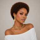 70s Afro Kinky-Curly Pixie Cut Wig Human Hair for Women Short Ombre Brown Afro Kinky Bulk Wig Bomb Fluffy Puff Bouncy Curl 10 Inches 180% Density (Mixed Brown)