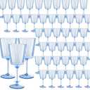 48 PCS Blue Ribbed Plastic Wine Glasses 13.5 OZ Ribbed Wine Glasses Detachable Wine Glass Elegant Fluted Glassware Vintage Style for Wedding Anniversary Birthday Dinner Parties(Blue, 48 Pack)