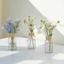 6pcs Glass Vase Set with Artificial Eucalyptus Leaves Stems, Vintage Clear Flower Vases for Centerpiece Table Decorations Farmhouse Wedding, Cylinder Vase for Home Decor Party Bathroom Office Shelf