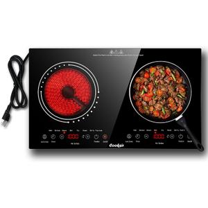 Karinear 4 Burners Electric Cooktop 24 Inch, 220-240v Built-in Electric Ceramic Cooktop with Glass Protection Metal Frame, Expandable Burners, Slider-Touch Control, Multi-function Elecric Stovetop