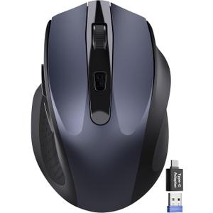 Wireless Mouse for Laptop, 2.4GHz Computer Mouse with USB-A Port &USB-C Adapter, Cordless Office Mice with 6 Buttons & 3 Level DPI for Small to Medium Hands, Work with PC, Desktop, Tablet - M21