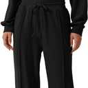 QINSEN Women 2 Piece Outfits Sweatsuit Set Twist Front Cropped Sweatshirt Wide Leg Sweatpant Lounge Set Tracksuit (Small, Black)