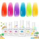 modelones Jelly Neon Gel Nail Polish Set, Hema-Free Summer LGBT Neon Hot Pink Orange Blue Yellow Green Purple 6 Colors Bright Sheer Translucent Effect Rainbow Gel Polish Kit LED Nail Art Gift Salon