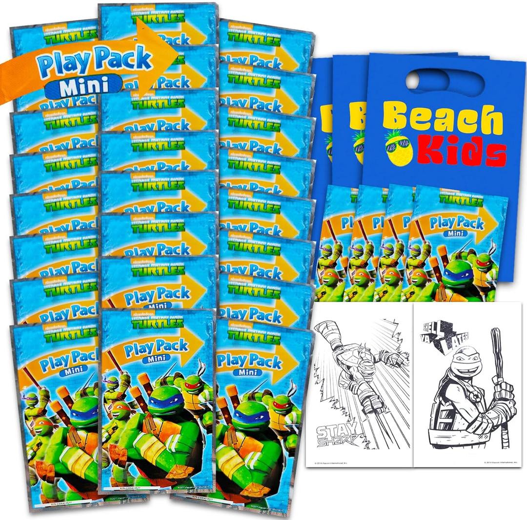 Beach Kids Teenage Mutant Ninja Turtles Party Favors Set - Bundle with 24 Mini TMNT Play Packs with Coloring Pages, Stickers and More | Party Supplies