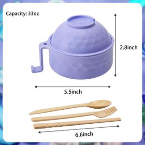 Layron Ramen Cooker Ramen Bowl Set with Chopsticks Microwave Noodle Bowl College Dorm Room Essentials for Girls for Boys Apartment Essentials-Blue