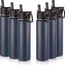 Volhoply 24oz Insulated Water Bottle With Straw Bulk 6 Pack, Metal Wide Mouth Water Bottles With Handle Lid Keep Cold, Reusable Double Wall Thermos, Powder Coated Sport Bottle For Holder(Navy, 6 Count)