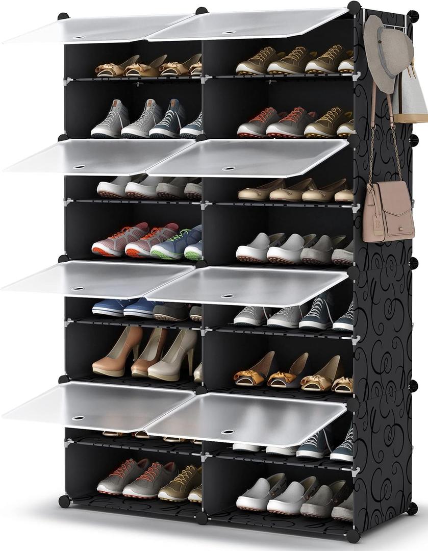 HOMIDEC Shoe Rack, 8 Tier Shoe Storage Cabinet 32 Pair Plastic Shoe Shelves Organizer for Closet Hallway Bedroom Entryway (Black)