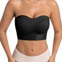 Womens Front Closure Strapless Non-Slip Padded Bandeau Bra Tube Top Invisible Wireless Bralette (Black, M)