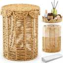 Ctosree 1.3 Gallons Small Wicker Trash Can with Lid Handle Woven Wicker Rattan Bathroom Waste Basket Boho Trash Basket with 100 Plastic Garbage Bags for Bedroom Laundry (Scalloped Style, Natural)