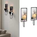 AIM & GGKK Wall Candle Sconce Holder Set of 2, Metal Mirror Candle Sconce Wall Mounted with Reflective Backplate  Rustic Farmhouse Modern Decor for Living Room, Dining Room, Hallway