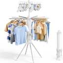Sakugi Foldable Clothes Drying Rack – Collapsible Laundry Rack with 12 Steel Arms, 4-Leg Stable Base, Reinforced Frame with Clips & Shoe Holders for Indoor Outdoor Use, 44" D x 44" W x 71" H, White